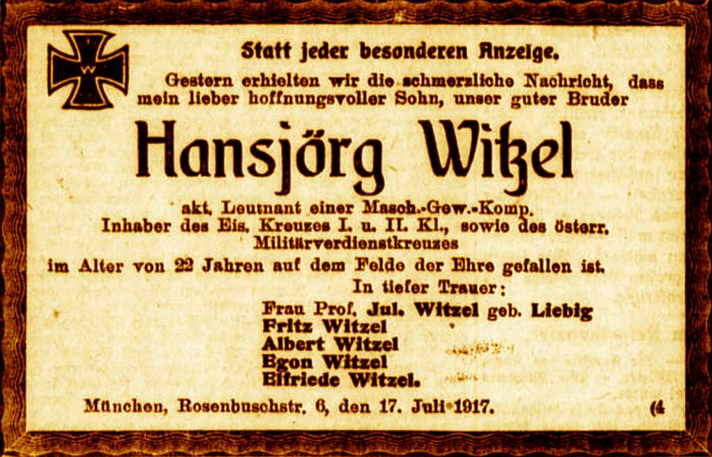 Anzeige im General-Anzeiger vom 19. Juli 1917