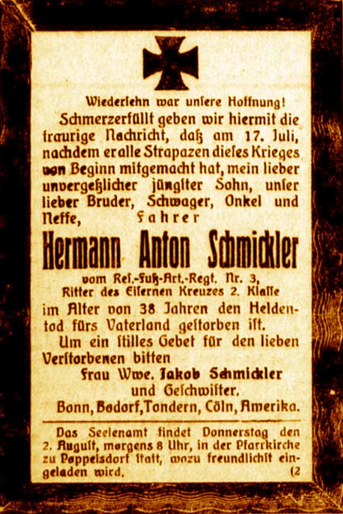 Anzeige im General-Anzeiger vom 31. Juli 1917