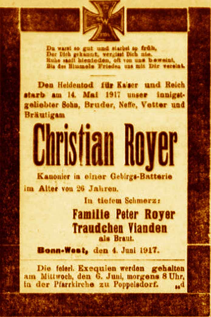 Anzeige in der Deutschen Reichs-Zeitung vom 5. Juni 1917