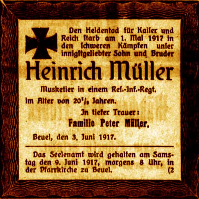 Anzeige im General-Anzeiger vom 5. Juni 1917