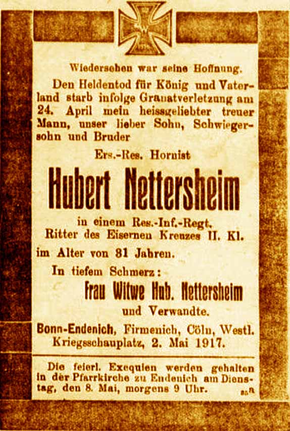 Anzeige in der Deutschen Reichs-Zeitung vom 3. Mai 1917