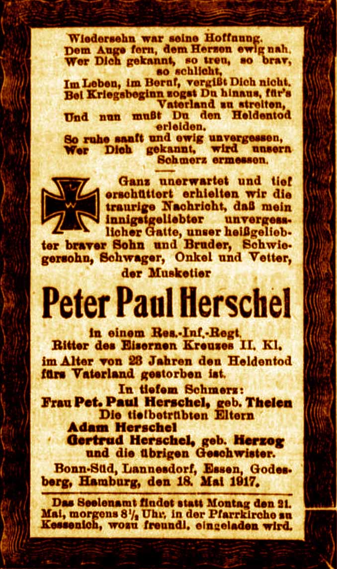 Anzeige im General-Anzeiger vom 18. Mai 1917
