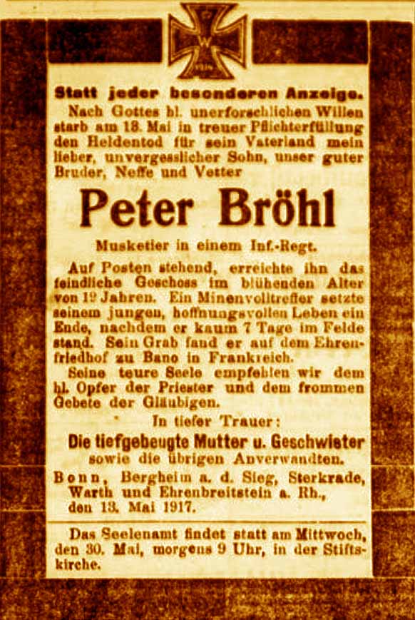 Anzeige in der Deutschen Reichs-Zeitung vom 26. Mai 1917