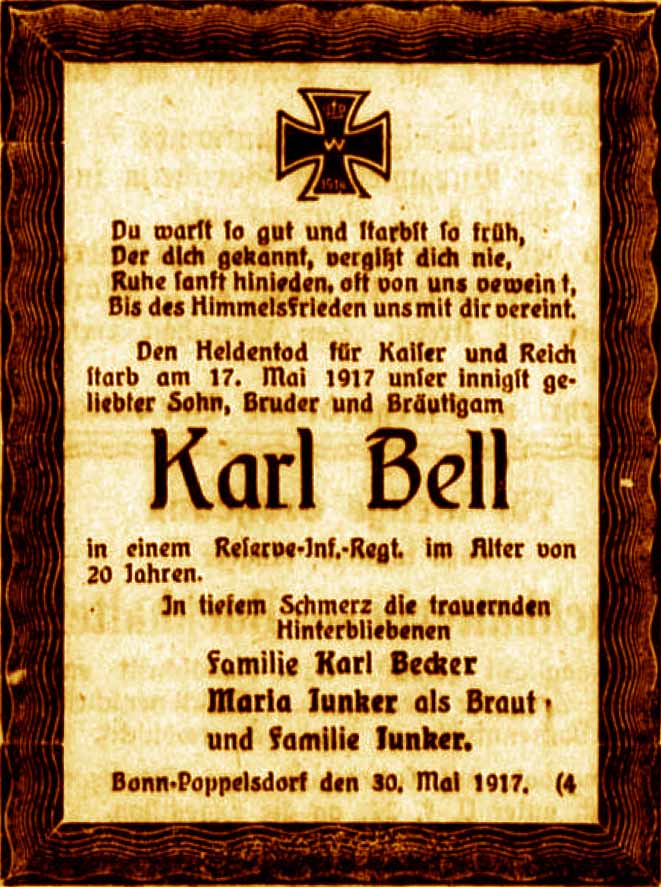 Anzeige im General-Anzeiger vom 31. Mai 1917