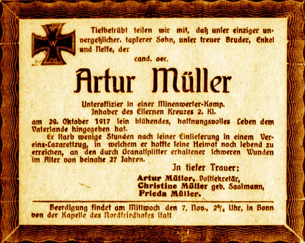 Anzeige im General-Anzeiger vom 6. November 1917
