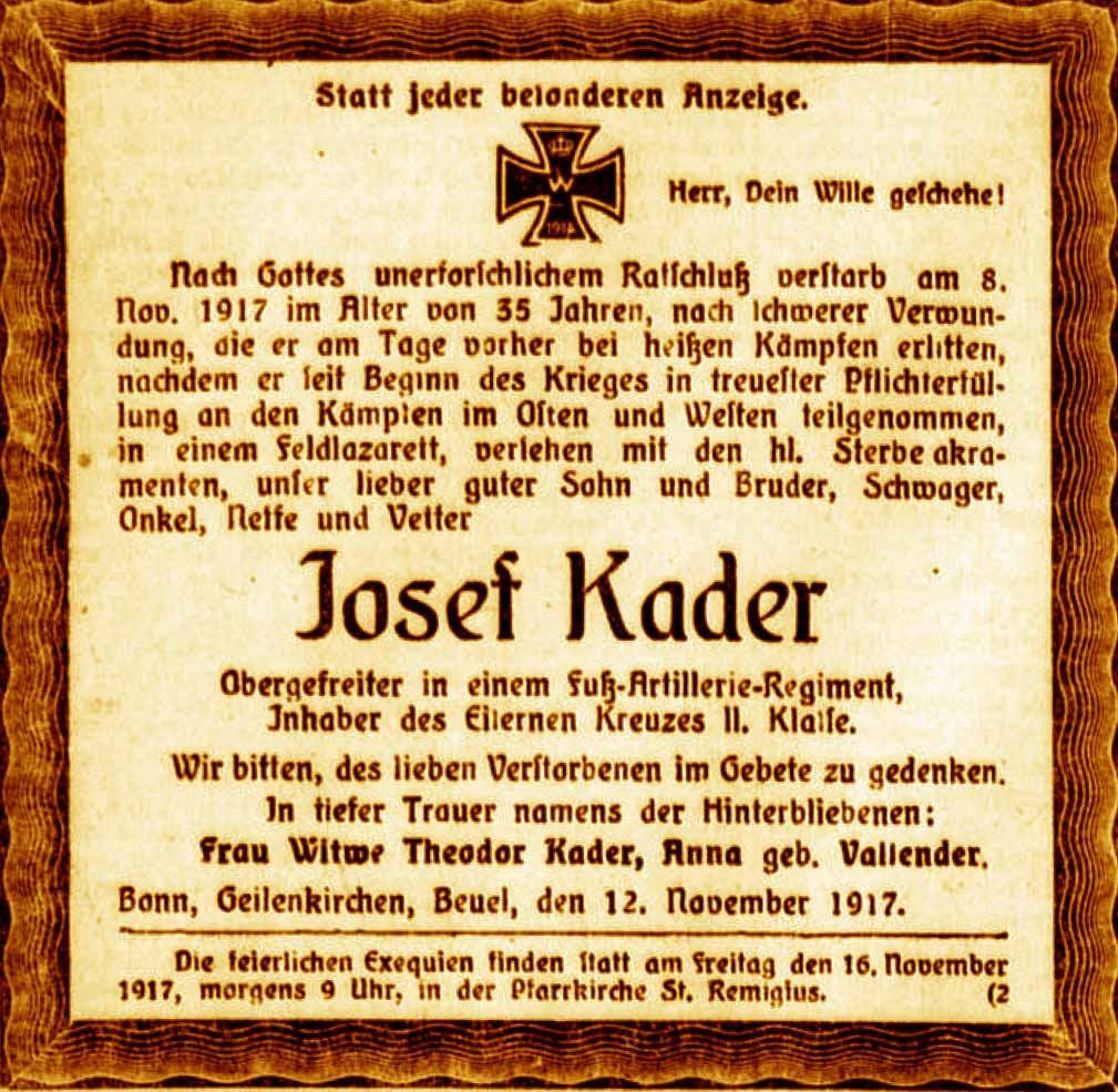 Anzeige im General-Anzeiger vom 13. November 1917