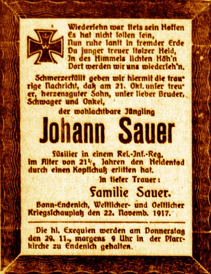 Anzeige im General-Anzeiger vom 23. November 1917