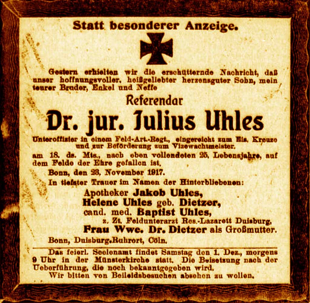 Anzeige im General-Anzeiger vom 24. November 1917