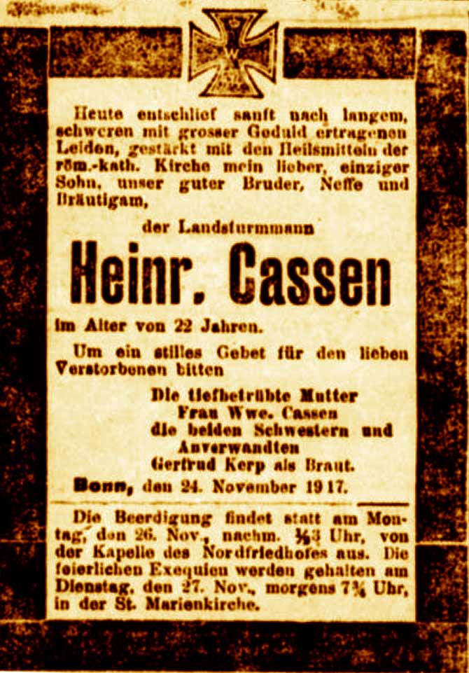 Anzeige in der Deutschen Reichs-Zeitung vom 25. November 1917