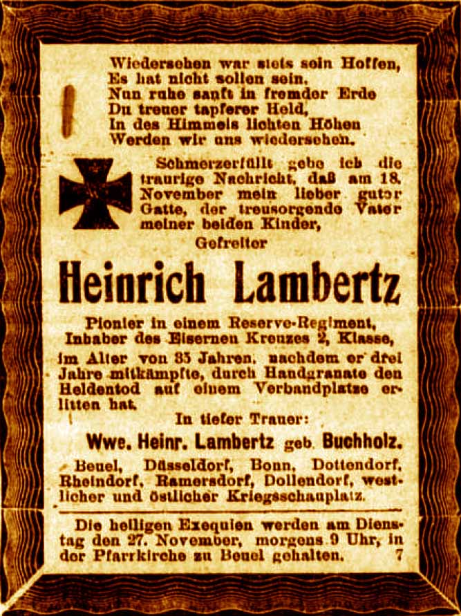 Anzeige im General-Anzeiger vom 25. November 1917