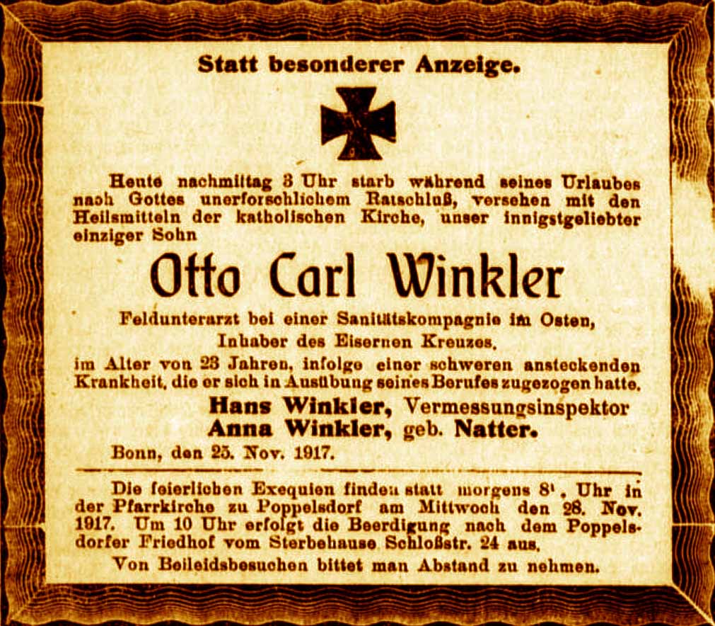 Anzeige im General-Anzeiger vom 26. November 1917