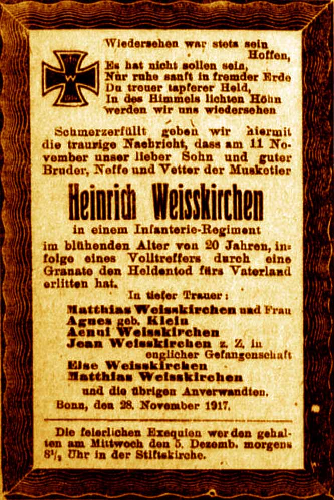 Anzeige im General-Anzeiger vom 29. November 1917