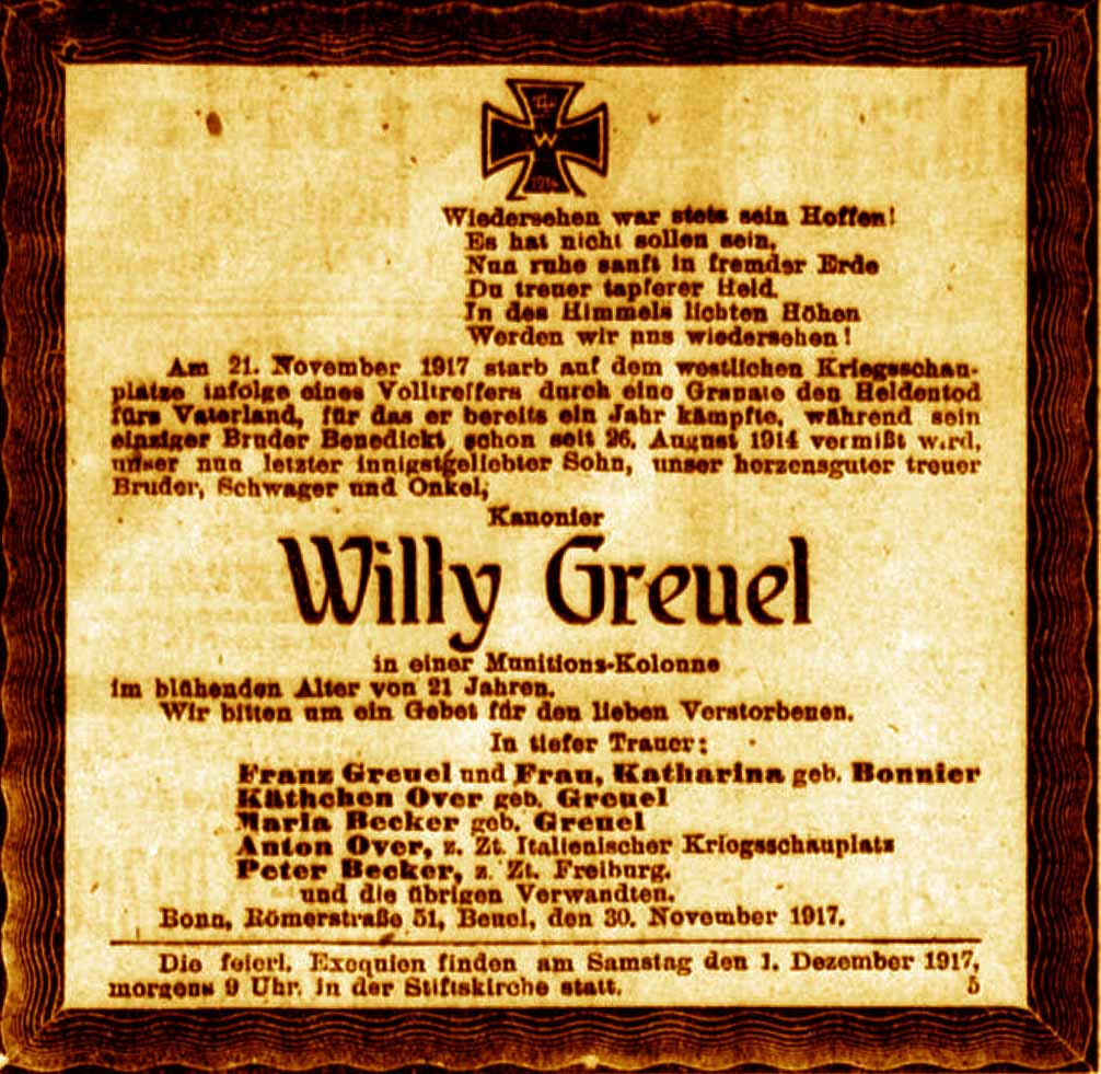 Anzeige im General-Anzeiger vom 30. November 1917