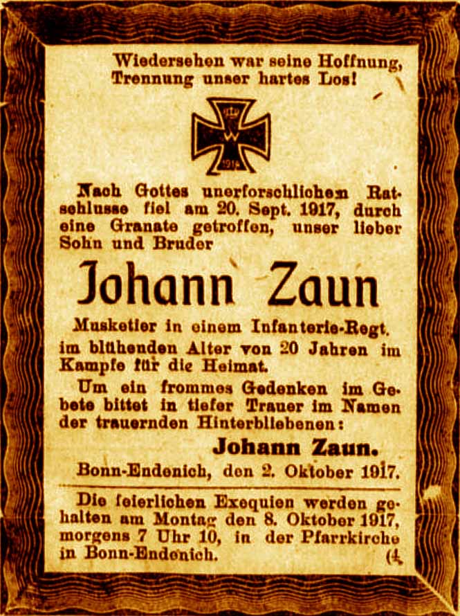 Anzeige im General-Anzeiger vom 4. Oktober 1917
