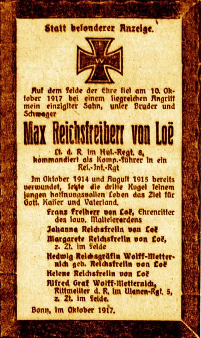 Anzeige im General-Anzeiger vom 18. Oktober 1917