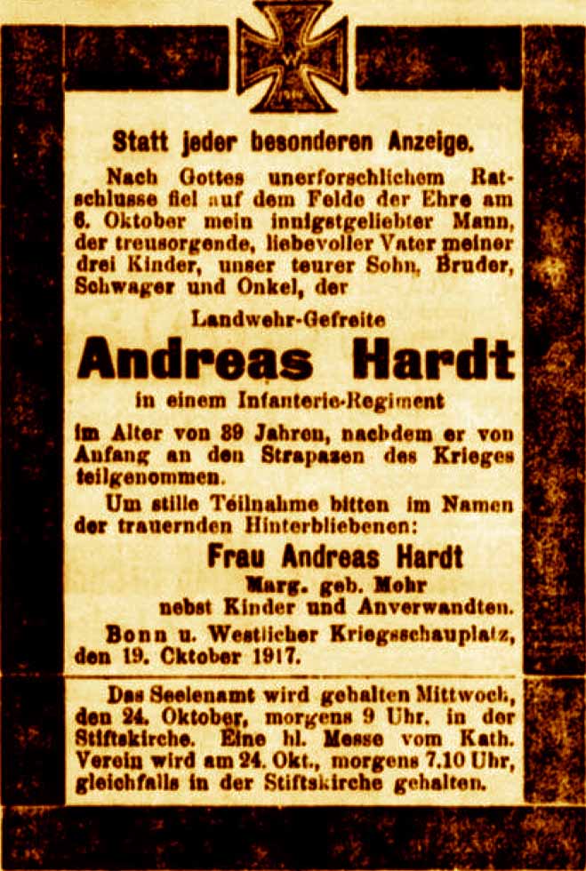 Anzeige in der Deutschen Reichs-Zeitung vom 20. Oktober 1917