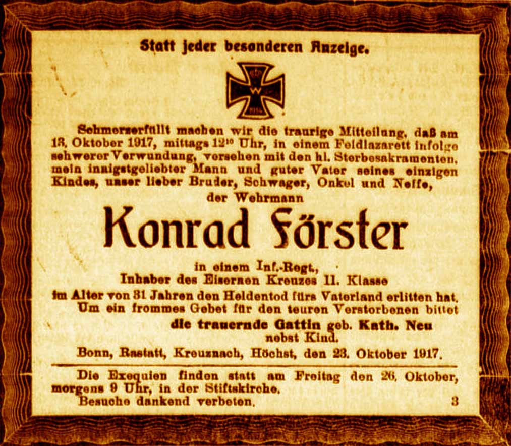 Anzeige im General-Anzeiger vom 24. Oktober 1917