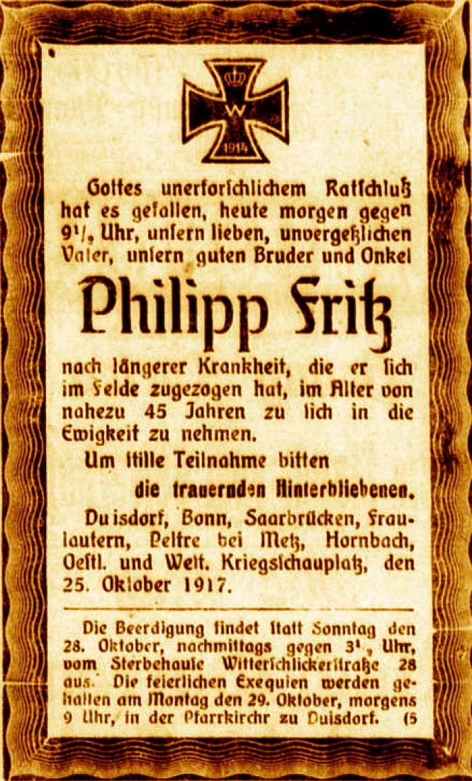 Anzeige im General-Anzeiger vom 26. Oktober 1917