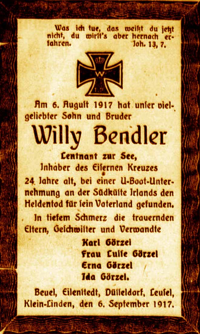 Anzeige im General-Anzeiger vom 9. September 1917
