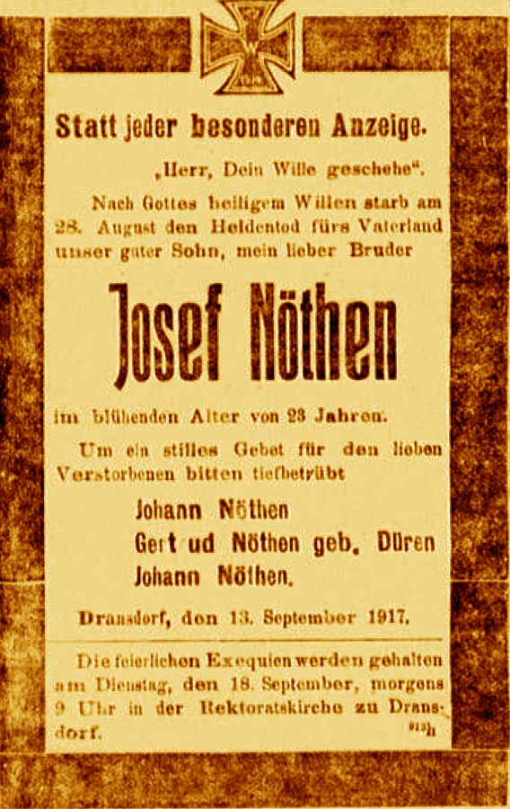 Anzeige in der Deutschen Reichs-Zeitung vom 14. September 1917
