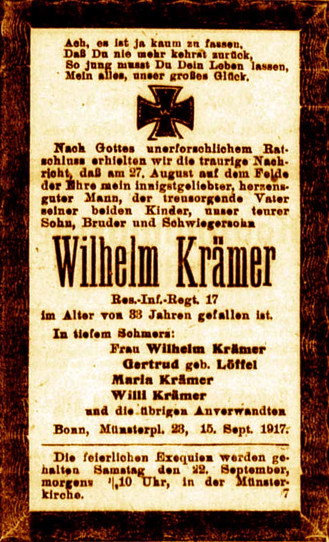 Anzeige im General-Anzeiger vom 16. September 1917