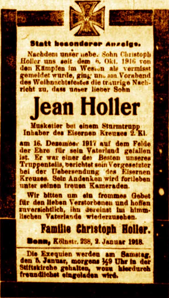Anzeige in der Deutschen Reichs-Zeitung vom 3. Januar 1918