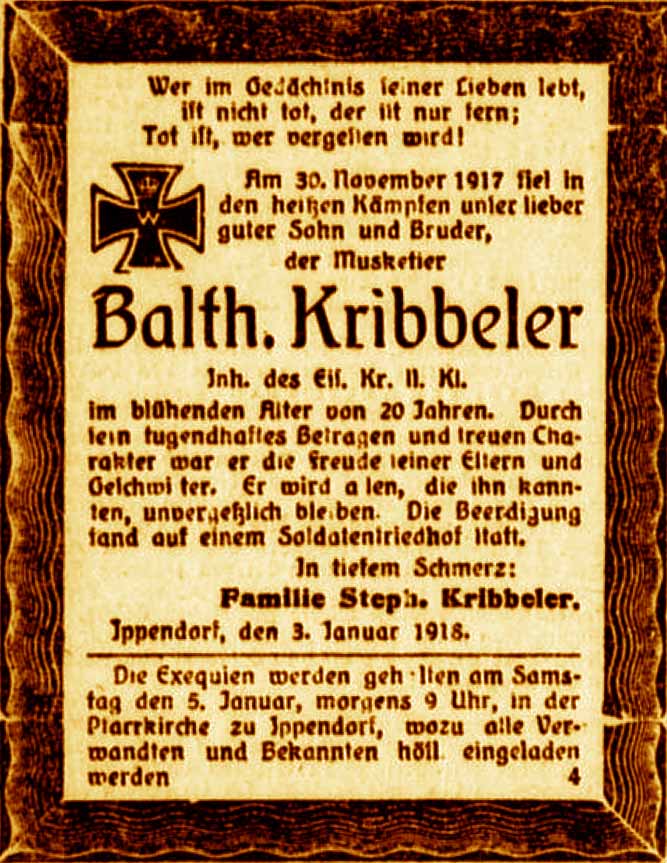 Anzeige im General-Anzeiger vom 3. Januar 1918