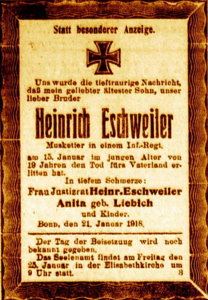 Anzeige im General-Anzeiger vom 23. Januar 1918