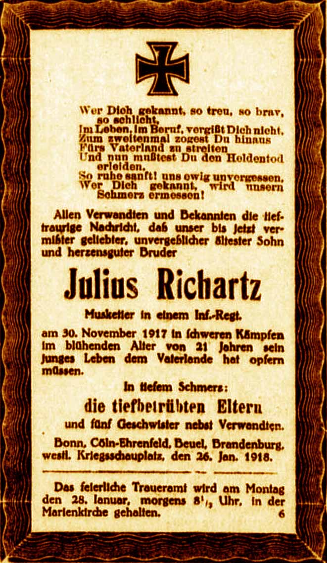 Anzeige im General-Anzeiger vom 26. Januar 1918