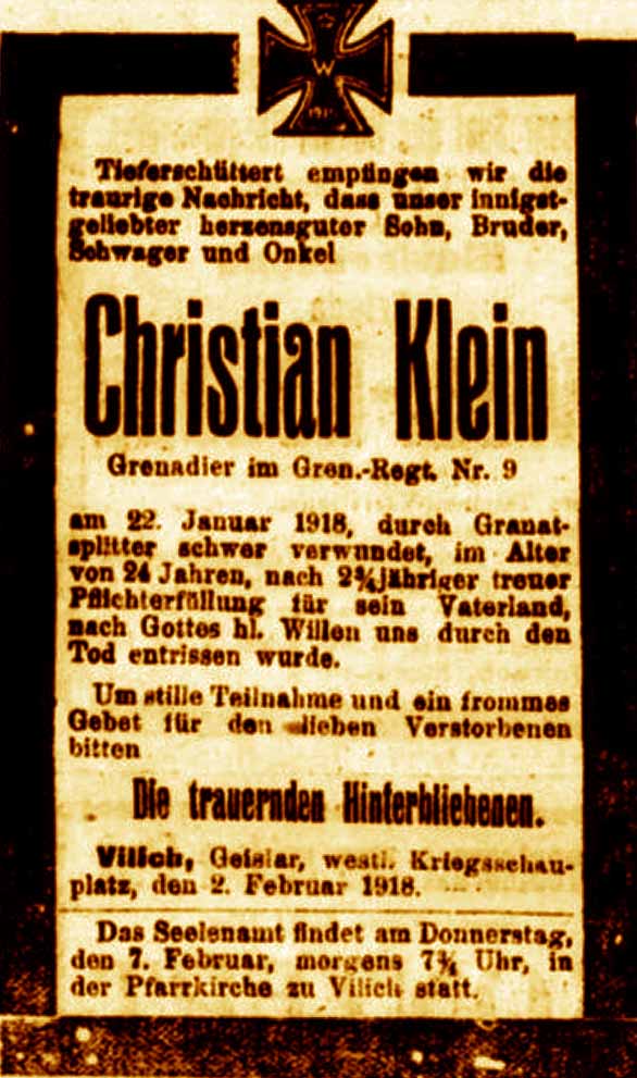 Anzeige in der Deutschen Reichs-Zeitung vom 3. Februar 1918