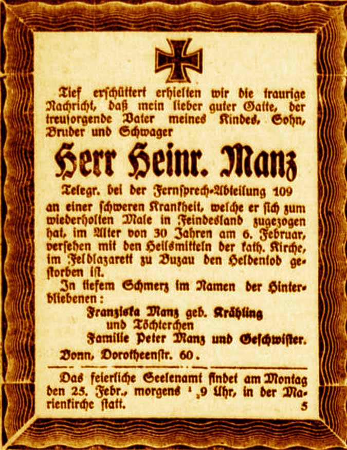 Anzeige im General-Anzeiger vom 22. Februar 1918
