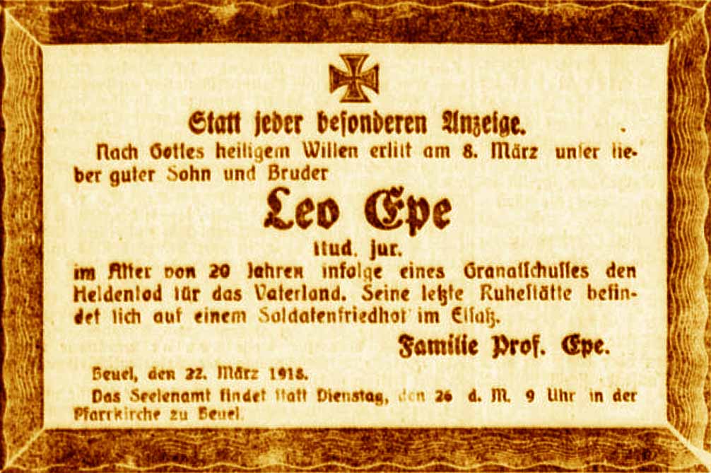 Anzeige im General-Anzeiger vom 23. März 1918