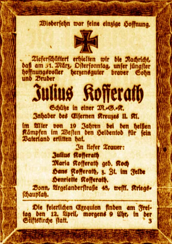 Anzeige im General-Anzeiger vom 10. April 1918
