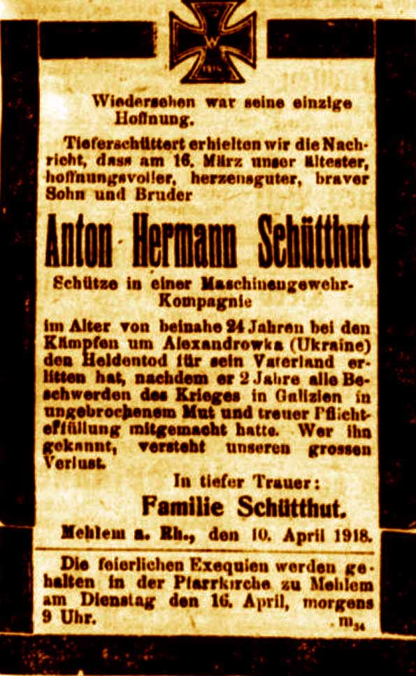 Anzeige in der Deutschen Reichs-Zeitung vom 12. April 1918