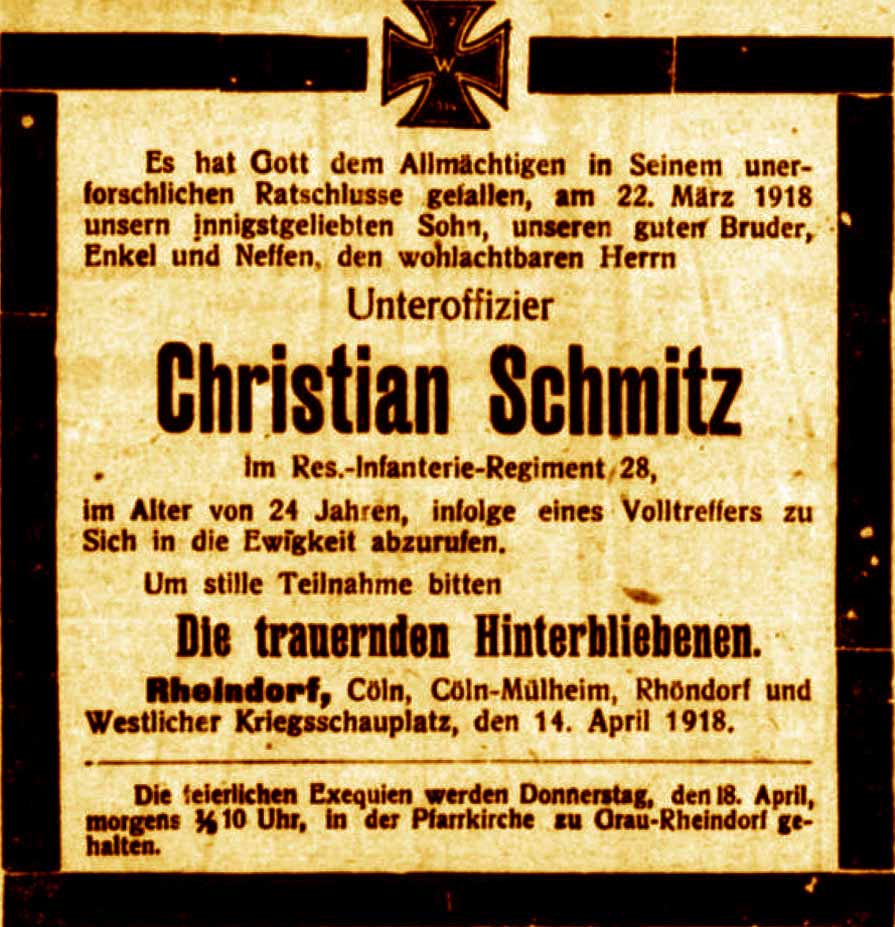 Anzeige in der Deutschen Reichs-Zeitung vom 14. April 1918