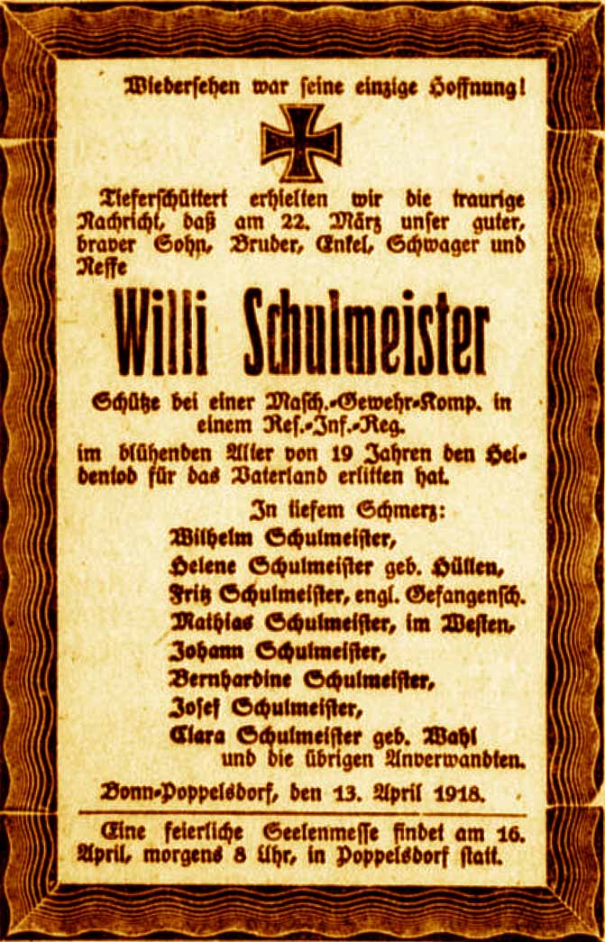 Anzeige im General-Anzeiger vom 14. April 1918