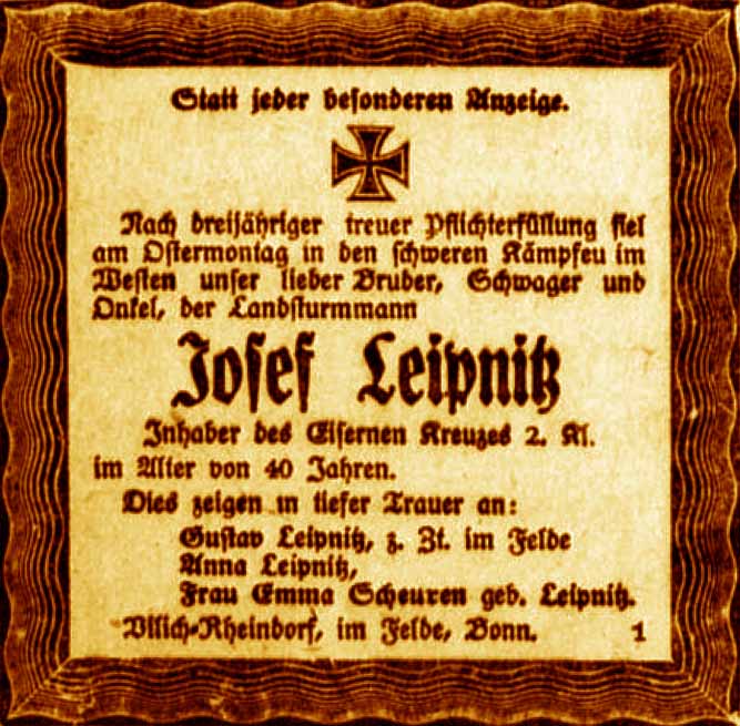 Anzeige im General-Anzeiger vom 15. April 1918