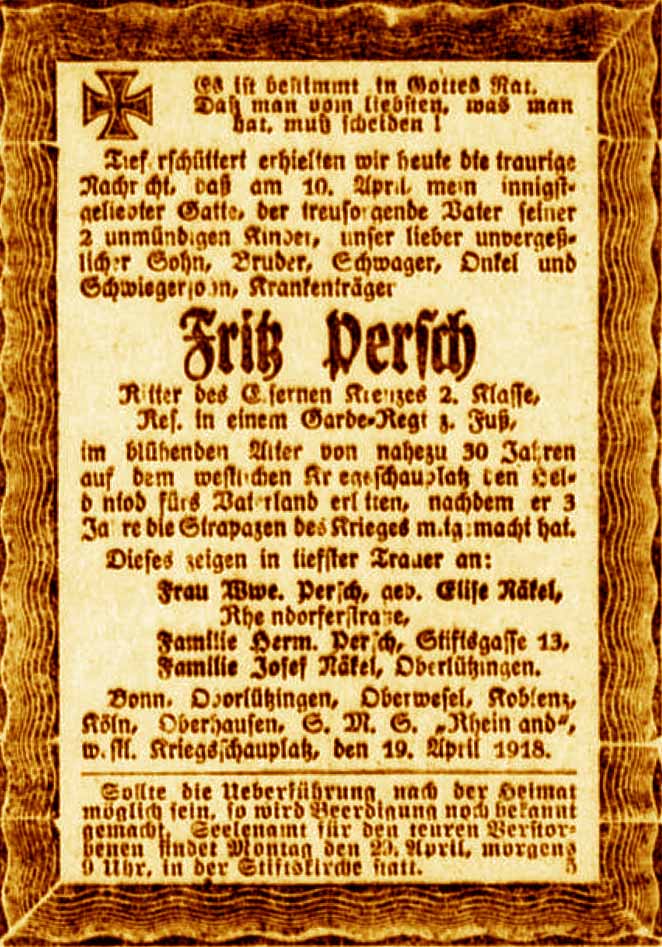 Anzeige im General-Anzeiger vom 19. April 1918
