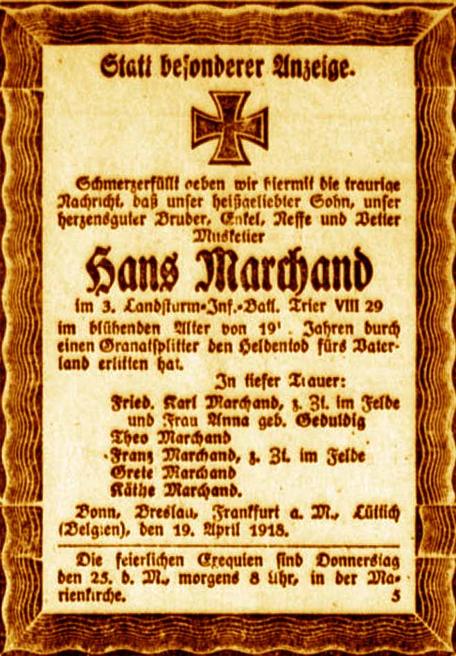 Anzeige im General-Anzeiger vom 20. April 1918