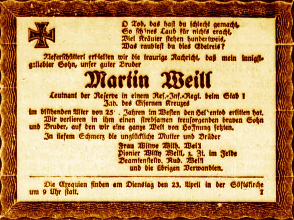 Anzeige im General-Anzeiger vom 21. April 1918