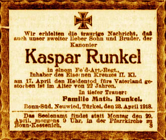 Anzeige im General-Anzeiger vom 24. April 1918