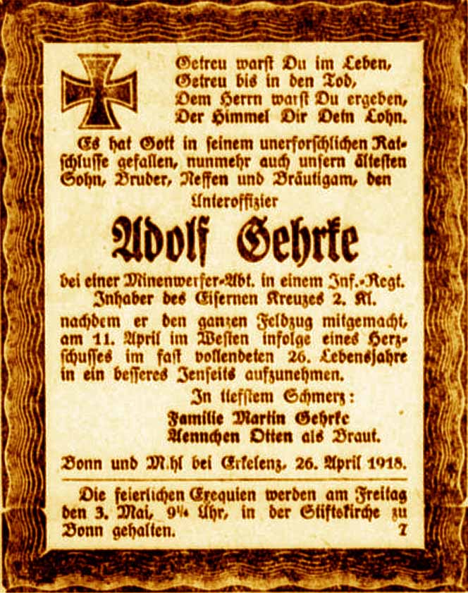 Anzeige im General-Anzeiger vom 26. April 1918