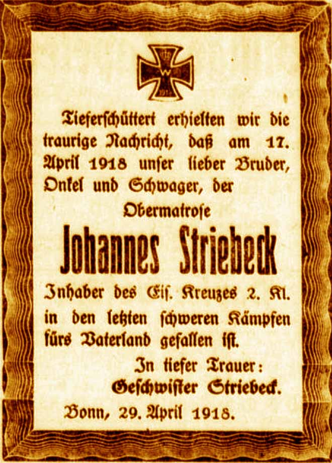 Anzeige im General-Anzeiger vom 29. April 1918