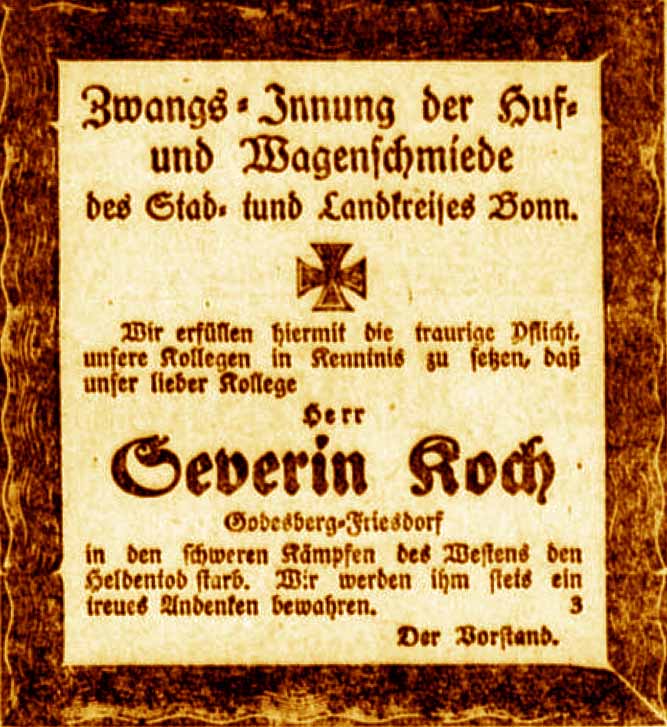 Anzeige im General-Anzeiger vom 1. Mai 1918