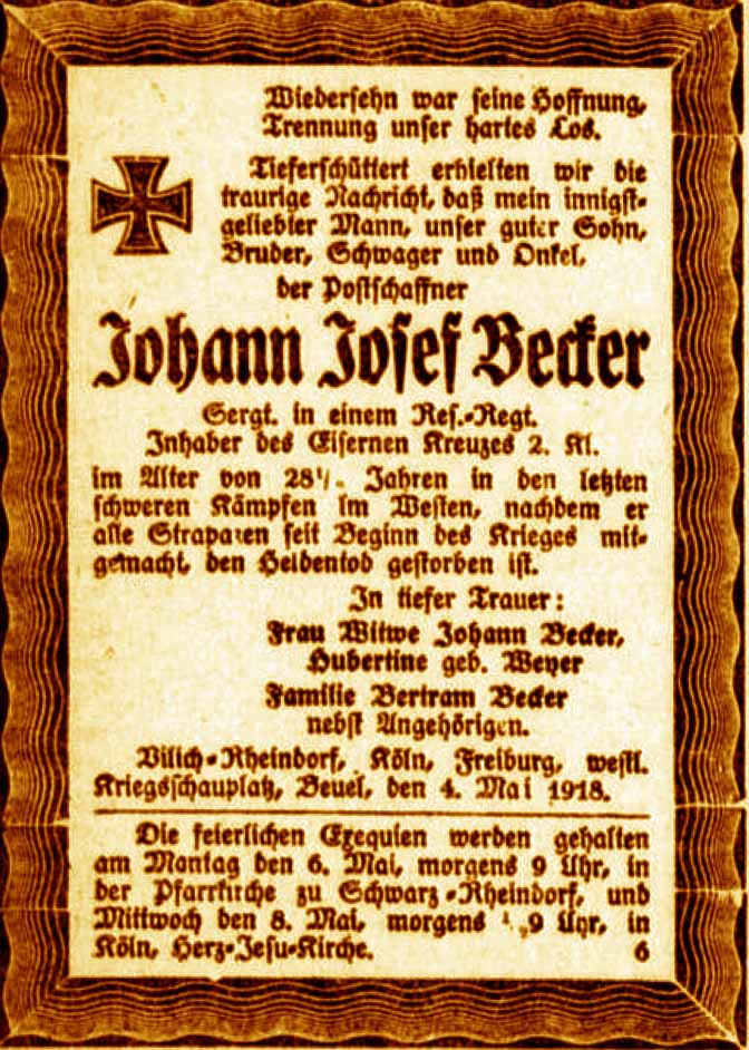 Anzeige im General-Anzeiger vom 4. Mai 1918