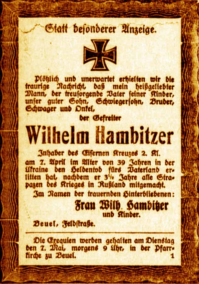 Anzeige im General-Anzeiger vom 6. Mai 1918