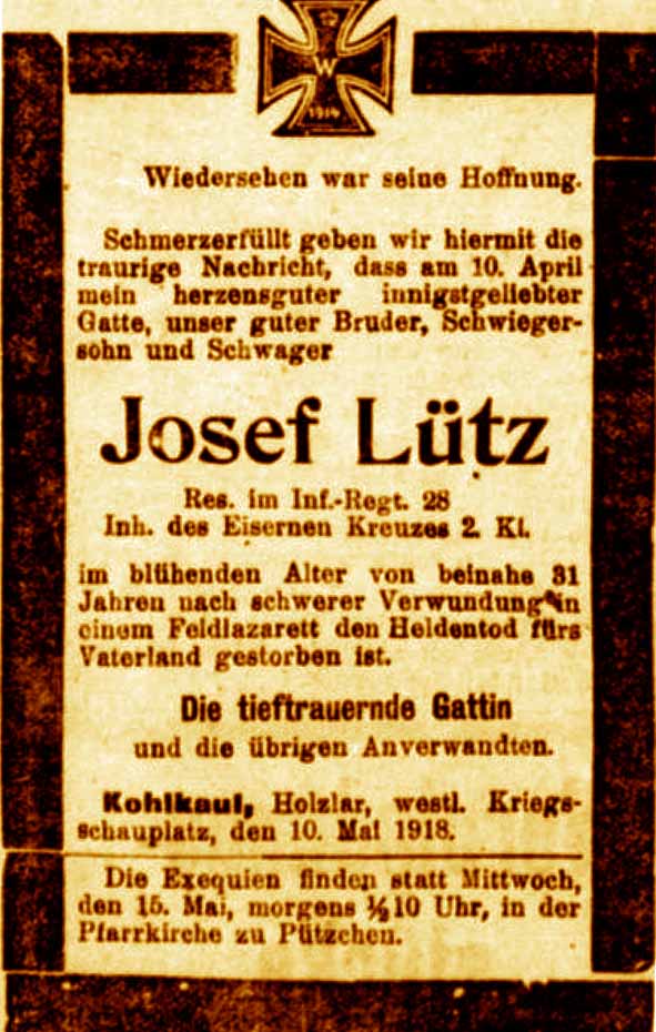 Anzeige in der Deutschen Reichs-Zeitung vom 11. Mai 1918