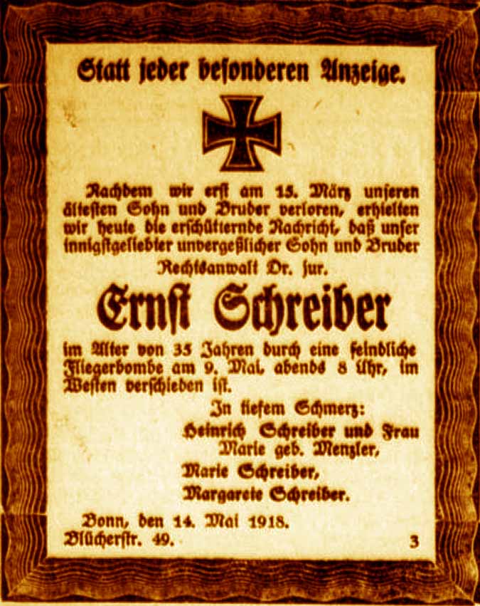 Anzeige im General-Anzeiger vom 15. Mai 1918