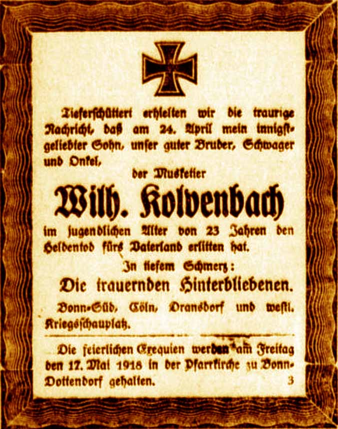 Anzeige im General-Anzeiger vom 15. Mai 1918