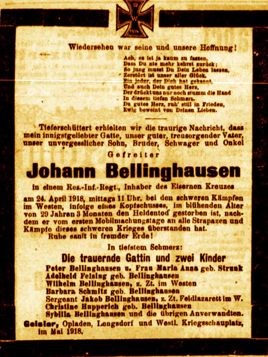 Anzeige in der Deutschen Reichs-Zeitung vom 17. Mai 1918